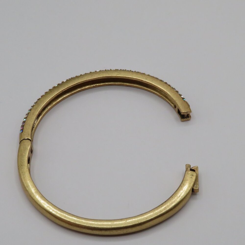 J.Crew Rhinestone Yellow Gold Tone Hinged Bracelet - Picture 9 of 10